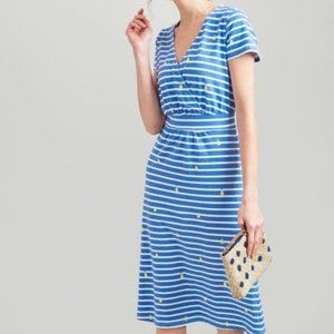 Joules Jude Jersey Wrap Dress Blue Stripe Pear Novelty Size 14 US